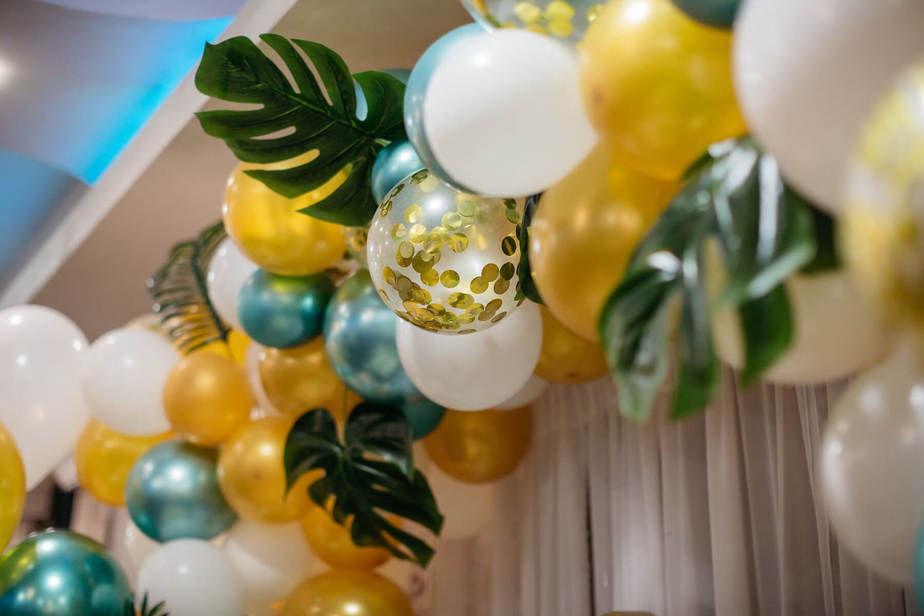 balloon, birthday, decoration, golden glow, interior design, traditional, shining, bright, indoors, hanging