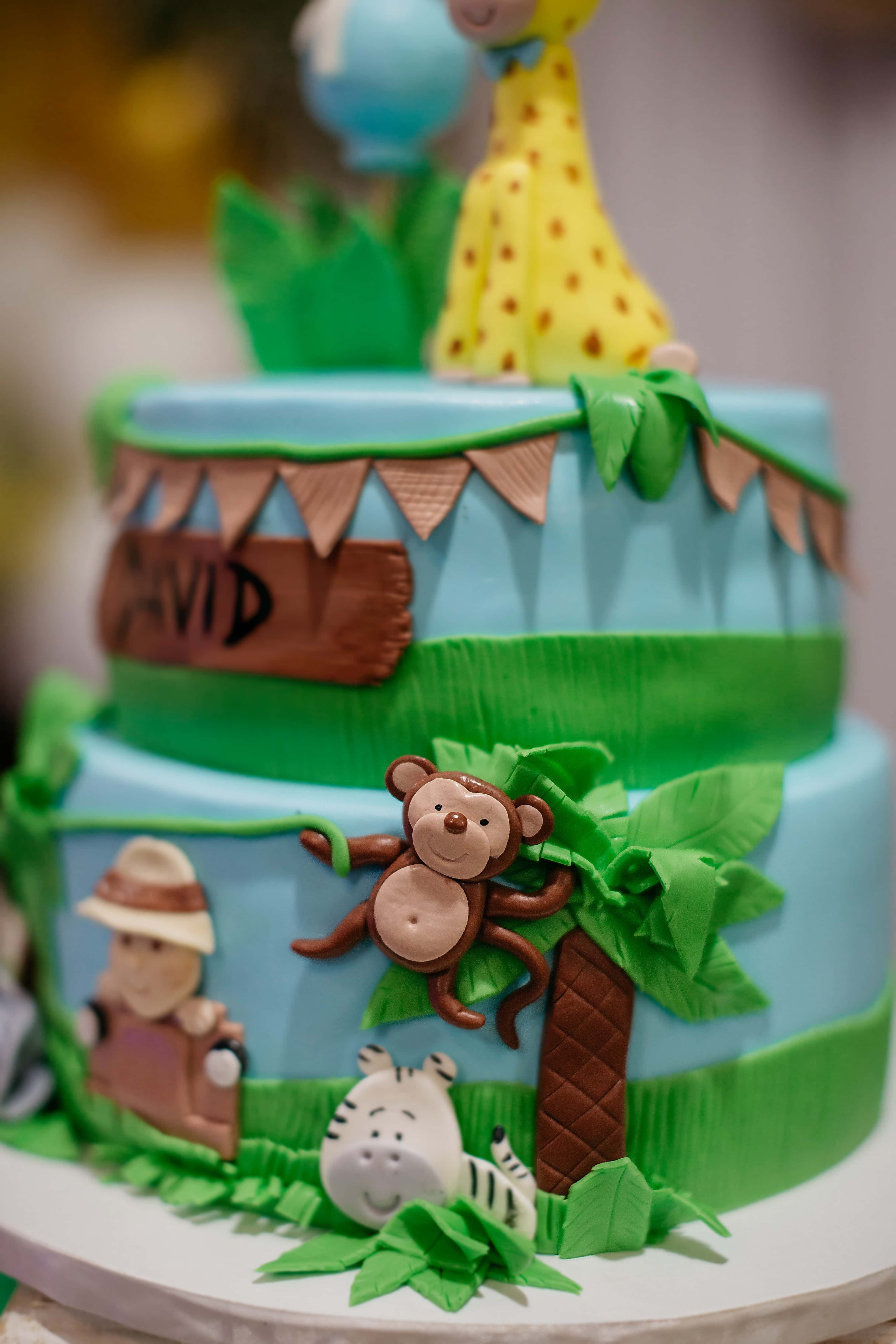 フリー写真画像 誕生日 誕生日ケーキ 装飾 猿 ジャングル ケーキ屋 楽しい かわいい お祝い 面白い