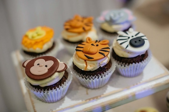 cupcake, dekoration, dyr, kage butik, miniature, chokolade, kage, bagning, mad, sukker