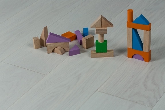tvar, hračky, geometrický, kostka, dřevěný, trojúhelník, barevné, miniaturní, díly, tvořivost