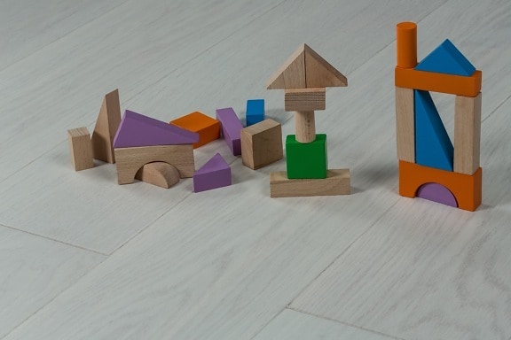 играчки, геометрични, части, куб, етаж, играта, дървени, триъгълник, дизайн, творчеството