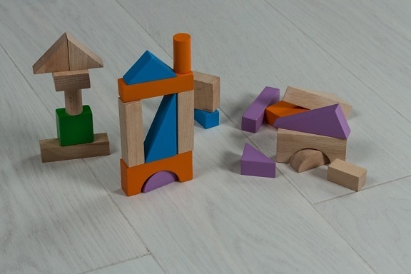 brinquedos, forma, em miniatura, de madeira, criatividade, triângulo, cubo, caixa, brinquedo, madeira