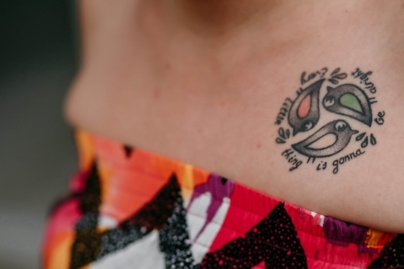 θηλυκό, τατουάζ, σύμβολο, Σχεδιασμός, δέρμα, πουλιά, τρεις, μινιατούρα, γυναίκα, κορίτσι
