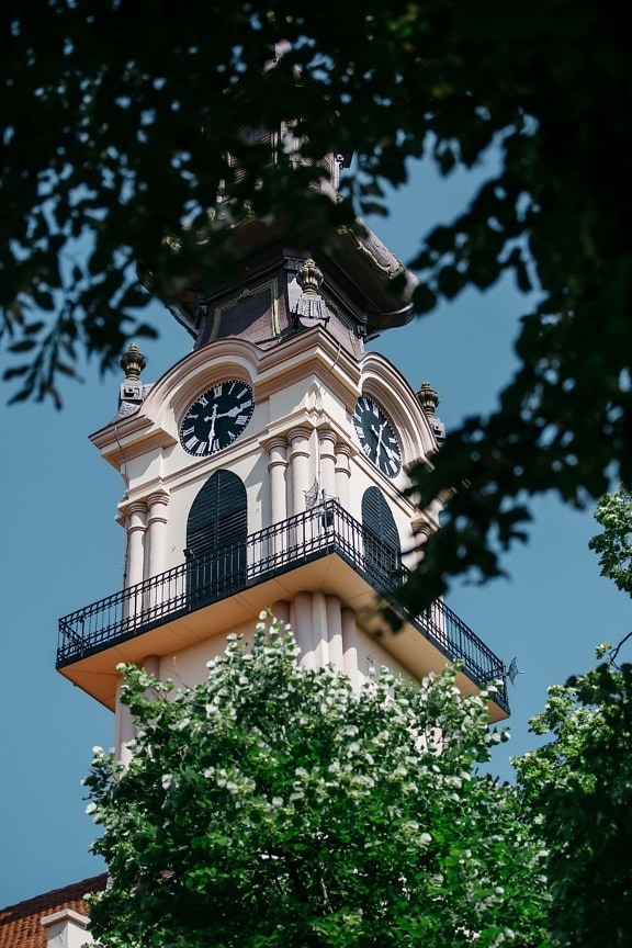 veža kostola, pravoslávna, Terasa, analógové hodiny, balkón, ornament, barokový, náboženstvo, architektúra, kostol