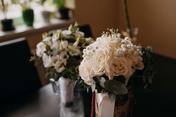 boeket, rozen, witte bloem, vaas, interieur design, kamer, Bureau, bloem, steeg, regeling