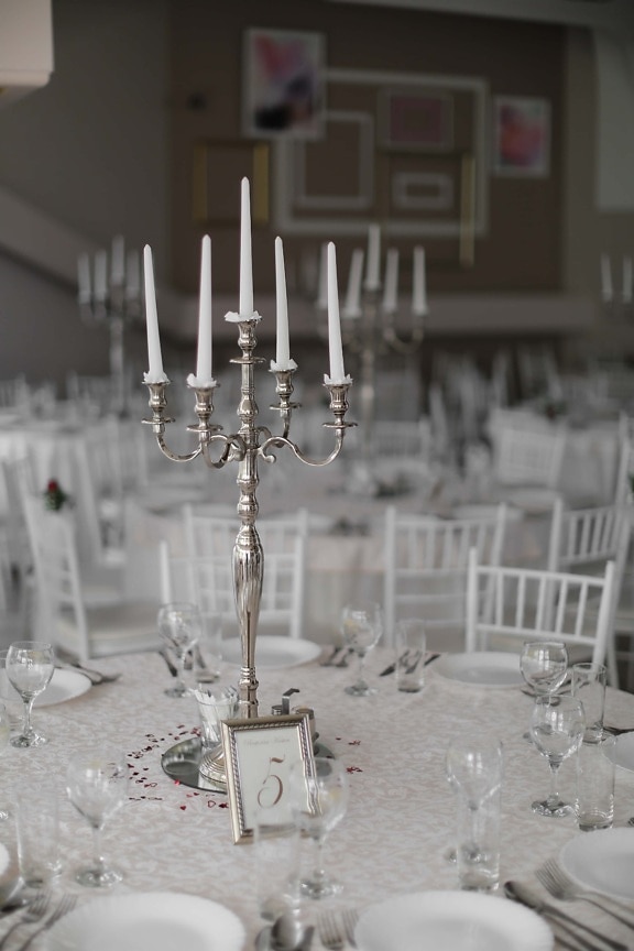 candles, white, candlestick, lunchroom, hotel, dining area, glass, holder, wedding, table