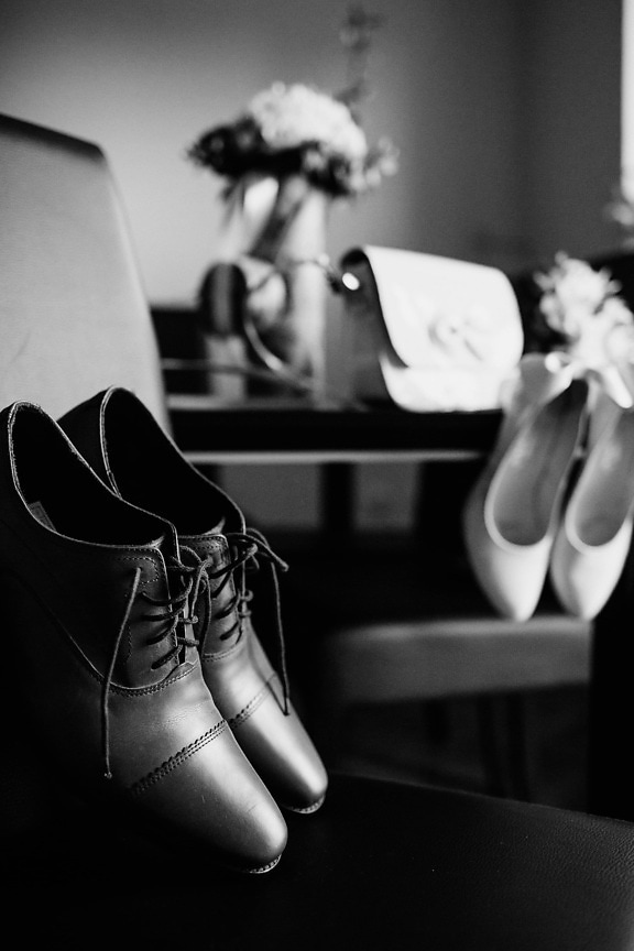 skor, foten, bröllop, Monokrom, skon, mode, gata, läder, par, studio