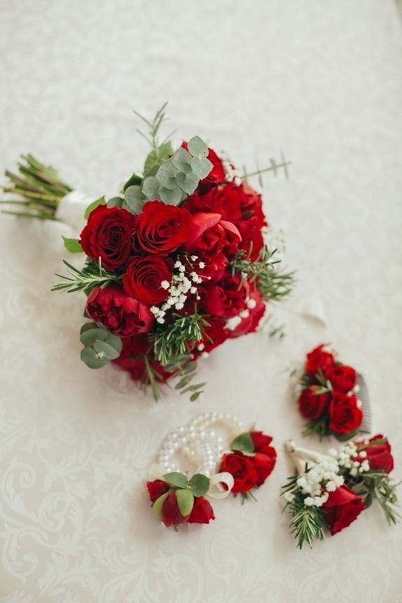 darčeky, Deň svätého Valentína, Kytica, červená, rozeta, láska, ruže, dekorácie, usporiadanie, ruže
