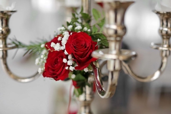 bougies, chandelier, baroque, style, fermer, décoration, lueur dorée, brillante, arrangement, Rose