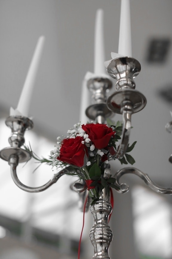 candlestick, silverware, candles, interior decoration, luxury, elegance, red, candle, still life, rose