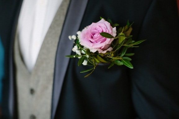 rose, groom, decoration, tuxedo suit, pinkish, elegant, outfit, style, glamour, engagement