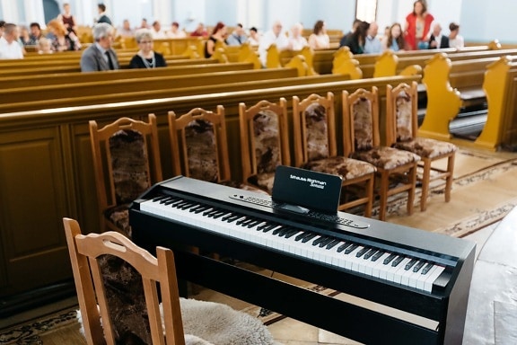 catholic, church, piano, music, instrument, wood, indoors, sound, education, concert
