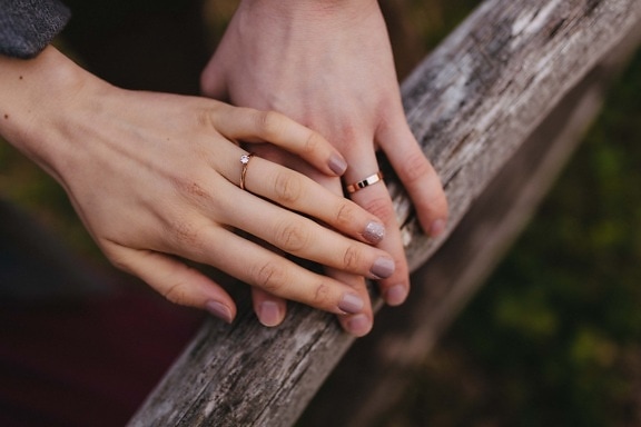 or, anneaux, petite amie, main dans la main, petit ami, passion, toucher, doigt, émotion, fiducie