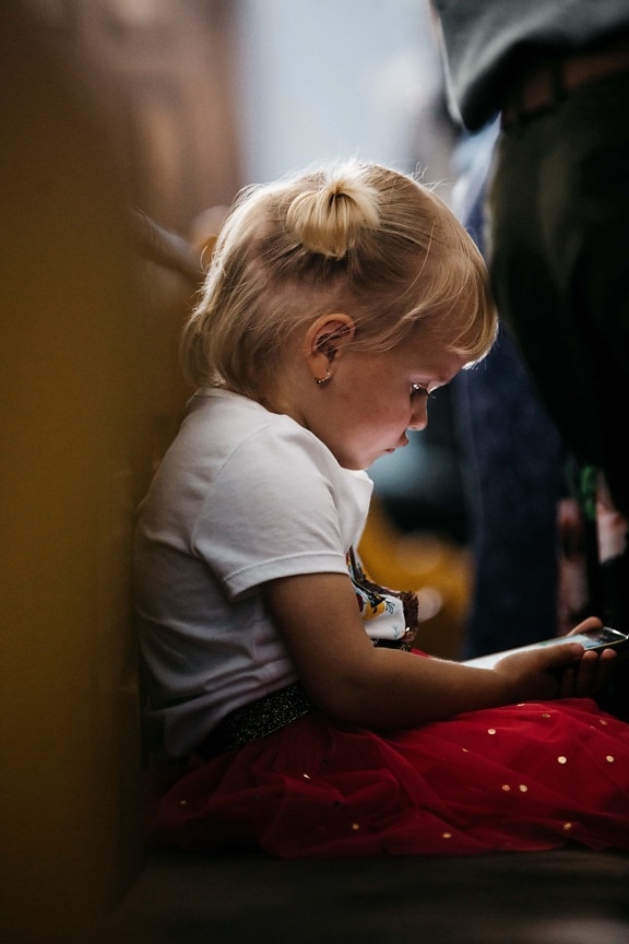baby, toddler, child, mobile phone, technology, internet, concentration, girl, portrait, indoors