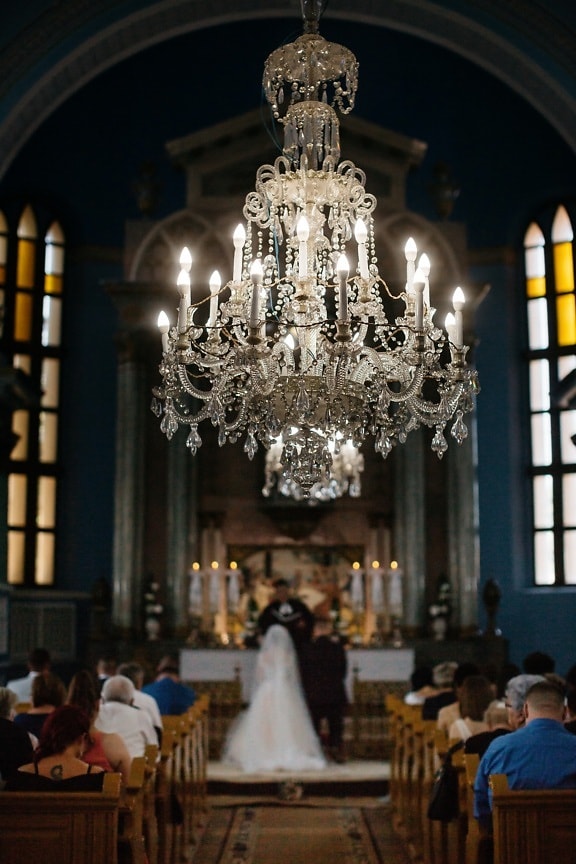 chandelier, crystal, baroque, church, interior decoration, wedding, building, cathedral, altar, architecture