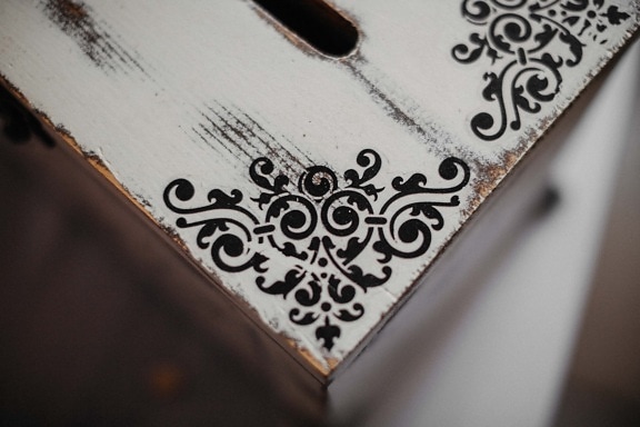caixa, vintage, de madeira, baú, preto e branco, decorativos, feito à mão, ornamento, canto, antiguidade