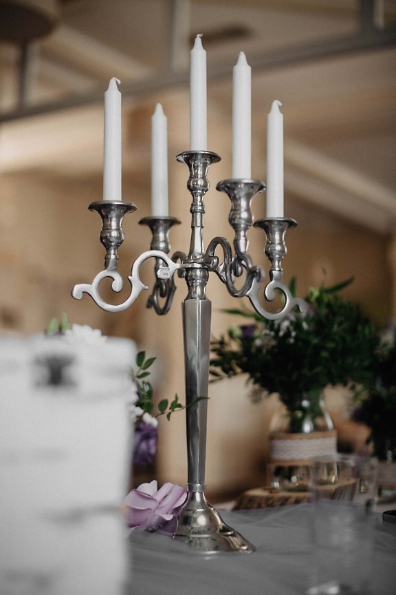 baroque, Silver, chandelier, blanc, bougies, élégant, titulaire de, bougie, à l'intérieur, Design d’intérieur