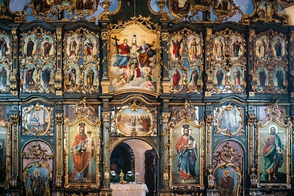 saint, icon, altar, orthodox, church, interior decoration, monastery, fine arts, art, religious