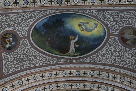 saint, angel, fine arts, mosaic, ceiling, religion, art, architecture, church, decoration