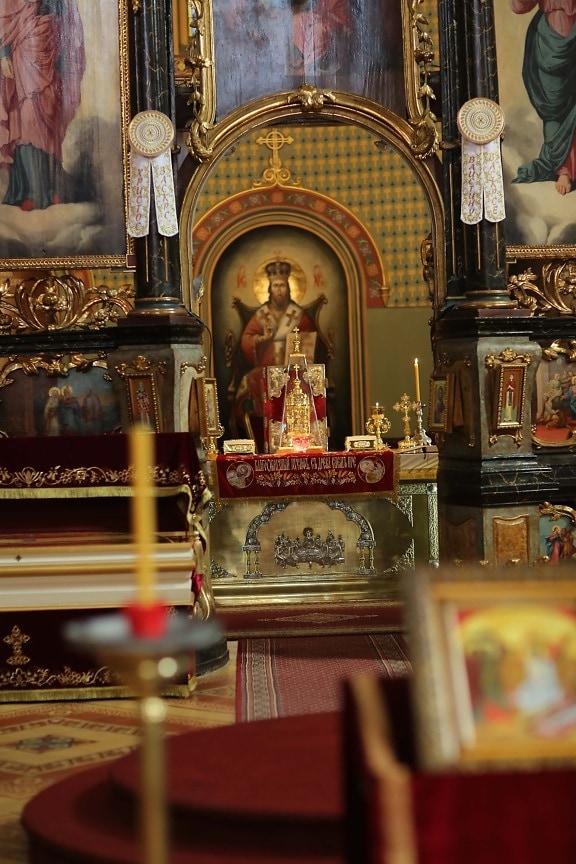 adoração, ícone, altar, design de interiores, igreja, mosteiro, Russo, Igreja Ortodoxa, religião, catedral