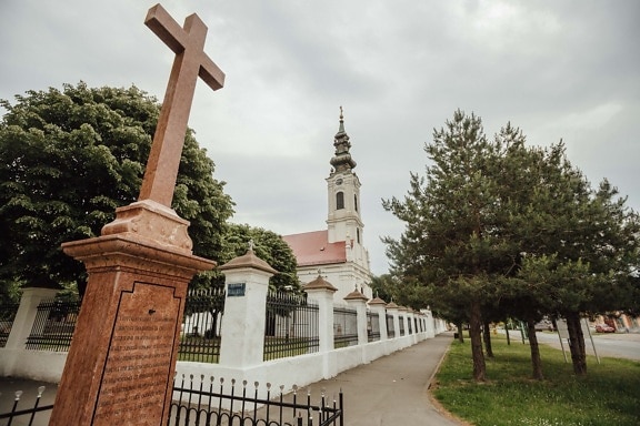 marble, memorial, cross, Backa Palanka orthodox church, street, church tower, building, architecture, tower, cemetery