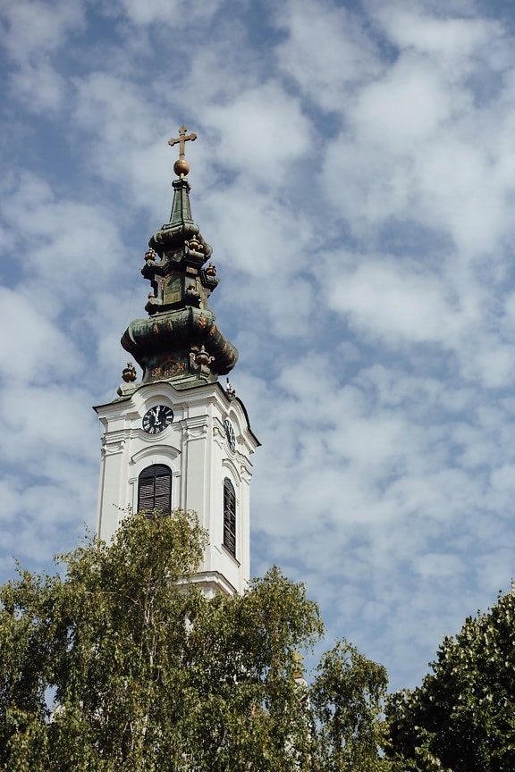 crkveni toranj Bačka Palanka, križ, pravoslavlje, toranj, gromobran, arhitektura, zgrada, religija, crkva, katedrala