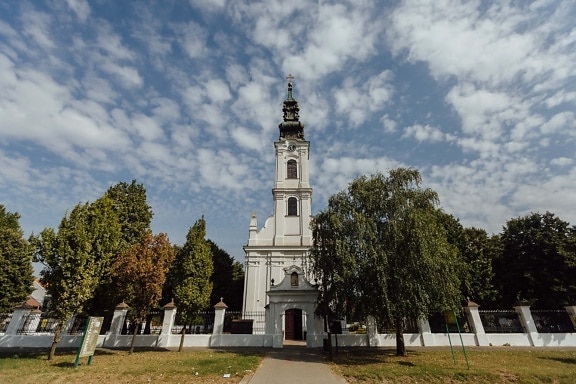 church tower, Backa Palanka orthodox church, street, walkway, tower, building, monastery, religion, architecture, cross