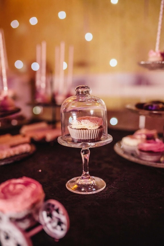 Cupcake, darunter, Glas, Kristall, Partei, Feier, Essen, drinnen, Luxus, Tabelle
