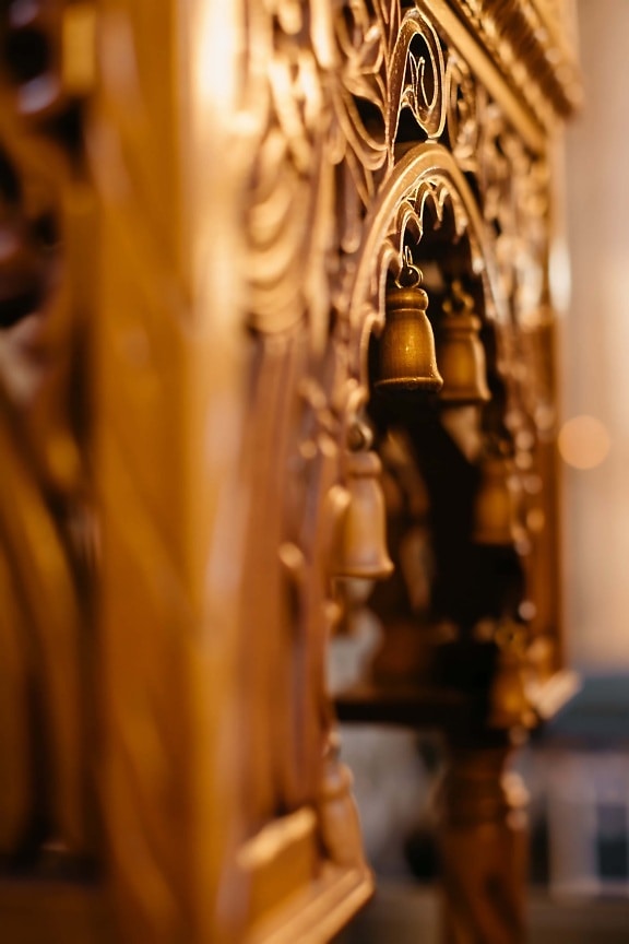 furniture, wooden, detail, bell, baroque, carvings, antiquity, handmade, indoors, old