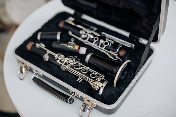 кларинет, инструмент, метални, носталгия, багаж, месинг, класически, музика, ретро, Антик