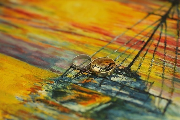 wedding ring, shining, gold, canvas, fine arts, colors, painting, creativity, art, design