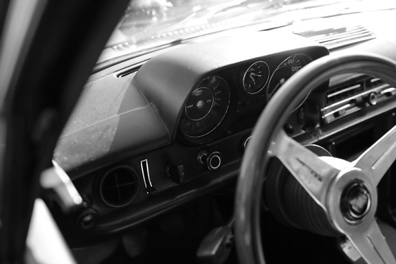 dashboard, oldtimer, car, sedan, speedometer, control panel, gauge, steering wheel, vehicle, automobile