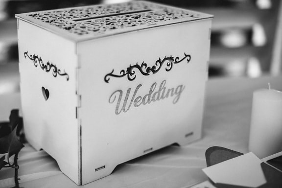 hvid, boks, bryllup, symbol, romantisk, kontti, karton, monokrom, retro, kærlighed
