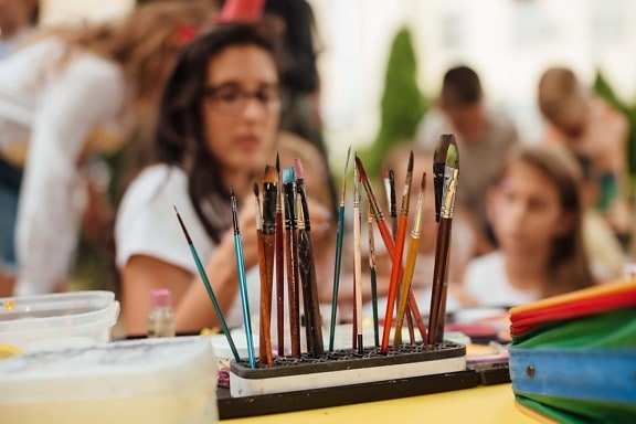 paintbrush, painting, painter, brushes, school child, hand tool, art, school, brush, pencil