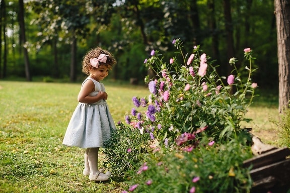 young, pretty girl, child, dress, fancy, smiling, enjoying, happiness, happy, grass