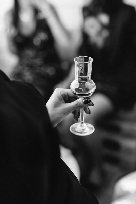 glass, wine, nail polish, woman, hand, monochrome, alcohol, people, drink, black and white