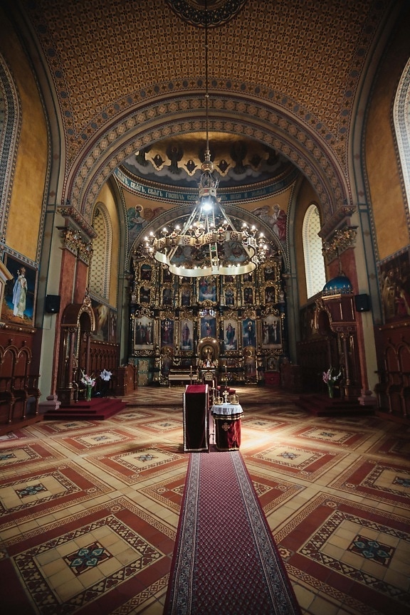 église, à l’intérieur, tapis rouge, autel, lustre, cathédrale, structure, religion, architecture, au plafond
