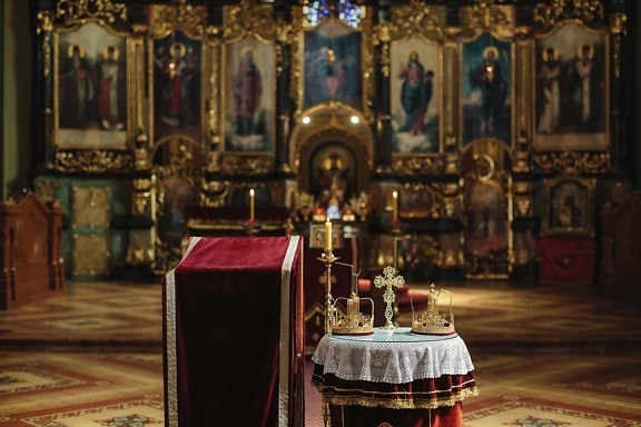 orthodox, altar, church, crown, coronation, royalty, religion, structure, candle, cathedral