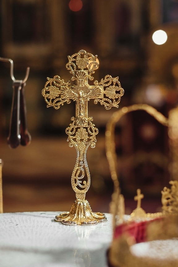 gold, Christ, cross, relict, religious, religion, church, luxury, interior design, candle