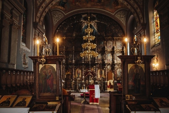 orthodoxe, autel, aux chandelles, bougies, décoration d’intérieur, spiritualité, Byzantine, icône, Saint, architecture
