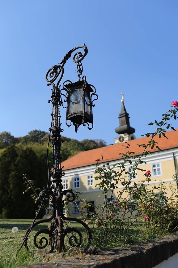 handmade, cast iron, lantern, old fashioned, iron, baroque, church, architecture, building, old