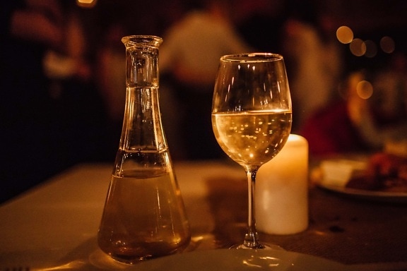 vin blanc, bouteille, Vie nocturne, vintage, alcool, boisson, bougies, chandelier, vin, boisson