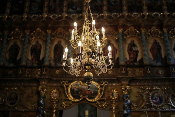 金色的光芒, 东正教, 吊灯, 阴影, 坛, 教会, 体系结构, 宗教, 雕塑, 蜡烛