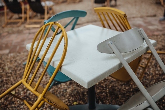 metalu, stół, krzesła, kolory, podwórku, meble, kolorowe, obiekt, krzesło, Fotel