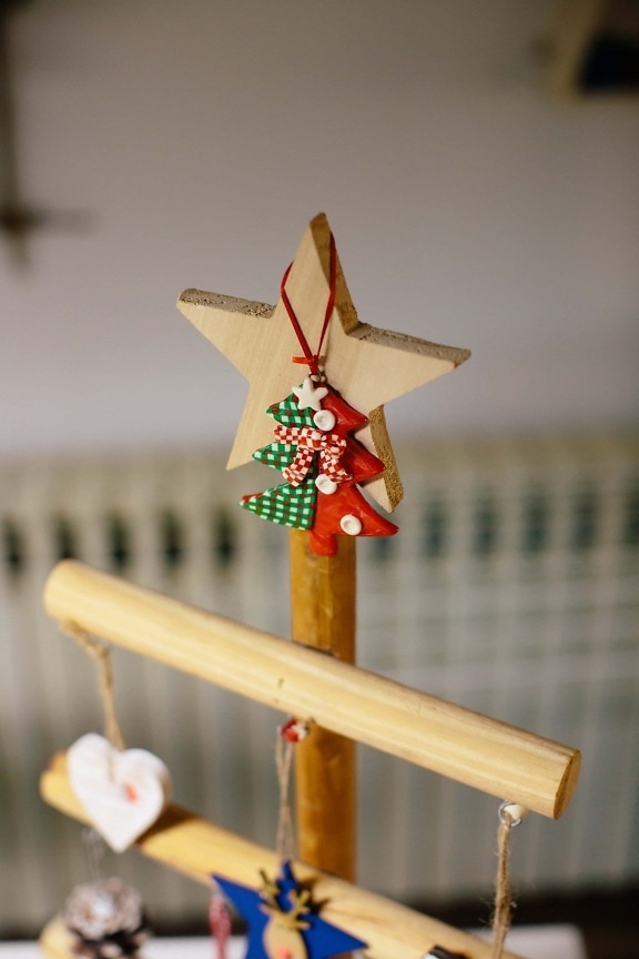 drewniane, gwiazda, Zabawka, drzewko świąteczne, Boże Narodzenie, drewno, pomieszczeniu, tradycyjne, ręcznie robione, wiszące