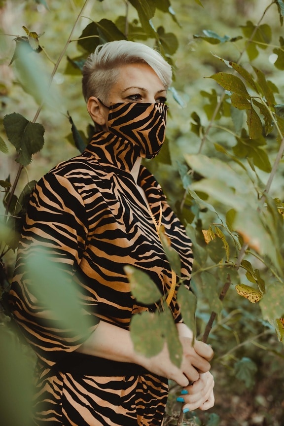 camouflage, fashion, design, colorful, face mask, hairstyle, free style, comfortable, blonde, outfit