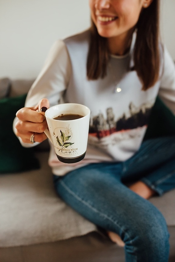 coffee mug, coffee, caffeine, cappuccino, teenager, young woman, relaxation, espresso, beverage, indoors