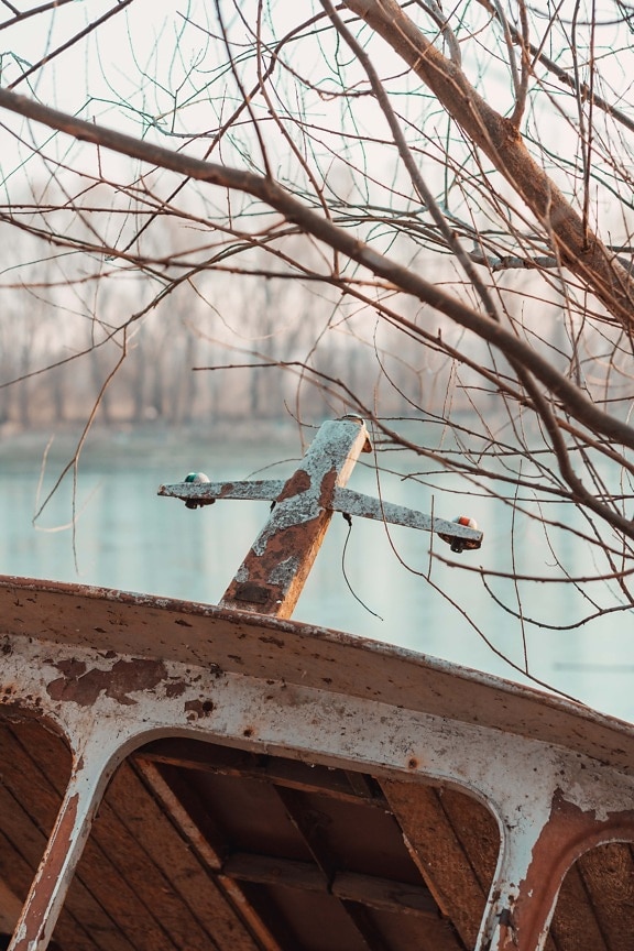 boat, wreck, tree, winter, wood, old, steel, nature, abandoned, outdoors