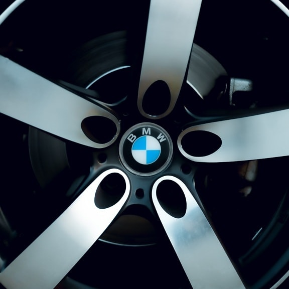 BMW, close-up, aluminum, rim, sign, sports car, tire, machine, wheel, abstract