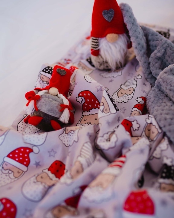 manta, juguetes, felpa, miniatura, juguete, muñeco de nieve, bebé, muñeca, cama, Hat